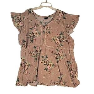 Torrid Floral Top Ruffle Sleeve Lace Trim V-Neck Blouse Plus Size 4X beach summe